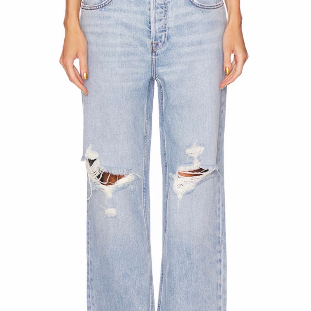 GRLFRND Light Blue Ripped Flare Jeans